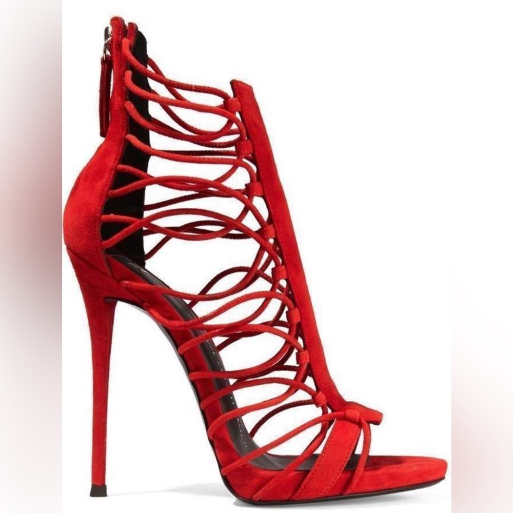 Giuseppe Zanotti Zoey Suede gladiator heels. Red. Size 37.5.